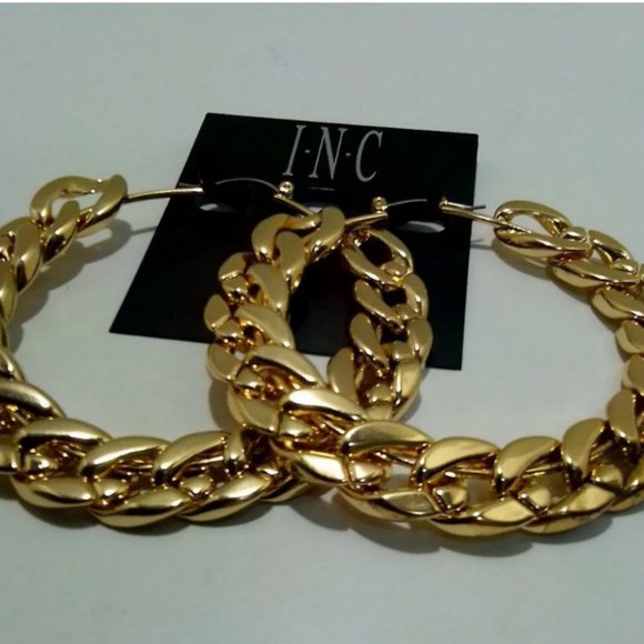 I.N.C. Gold Cuban Link Large Hoop Earrings. - Picture 2 of 3